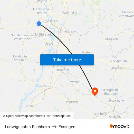 Ludwigshafen-Ruchheim to Ensingen map