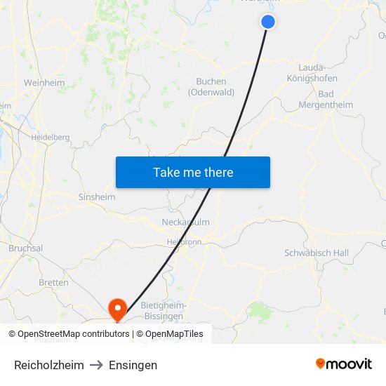 Reicholzheim to Ensingen map