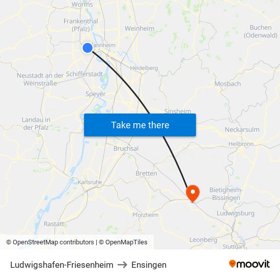 Ludwigshafen-Friesenheim to Ensingen map