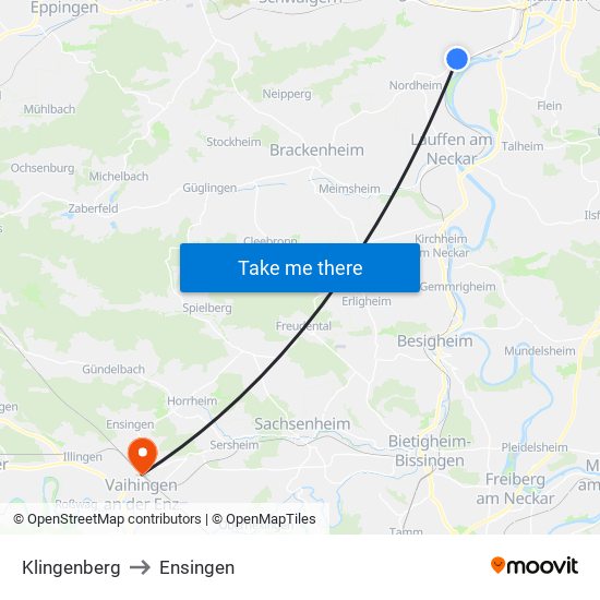 Klingenberg to Ensingen map