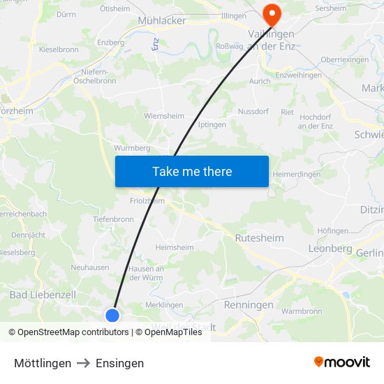 Möttlingen to Ensingen map