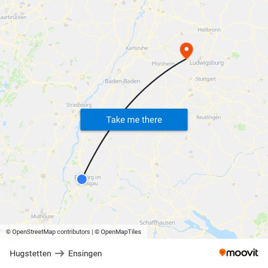 Hugstetten to Ensingen map