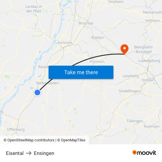 Eisental to Ensingen map