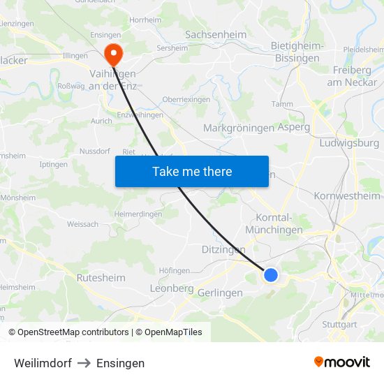 Weilimdorf to Ensingen map