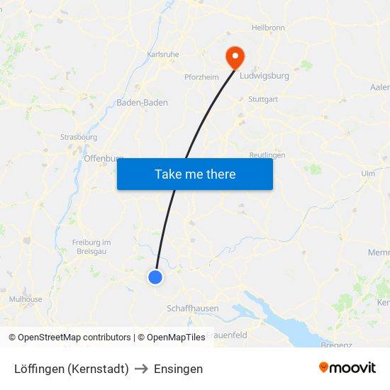 Löffingen (Kernstadt) to Ensingen map