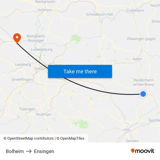 Bolheim to Ensingen map