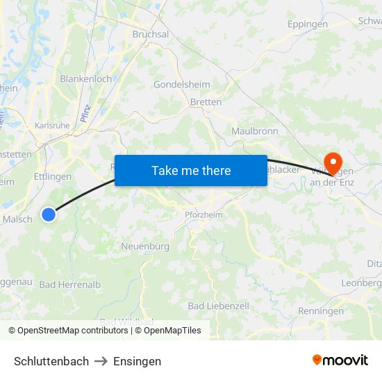 Schluttenbach to Ensingen map