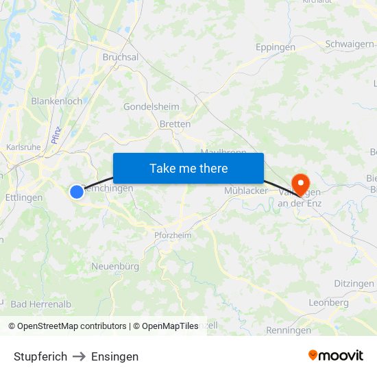 Stupferich to Ensingen map