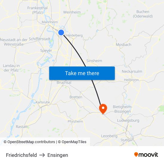 Friedrichsfeld to Ensingen map
