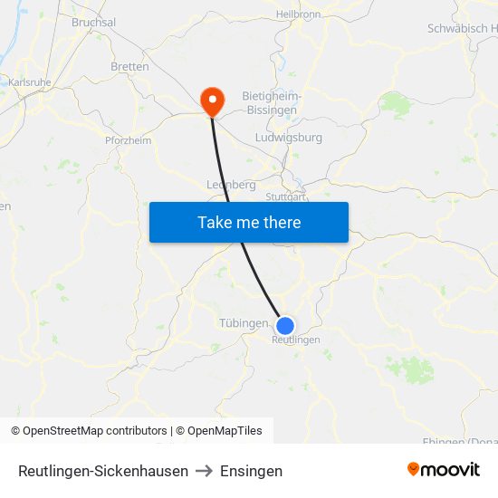 Reutlingen-Sickenhausen to Ensingen map