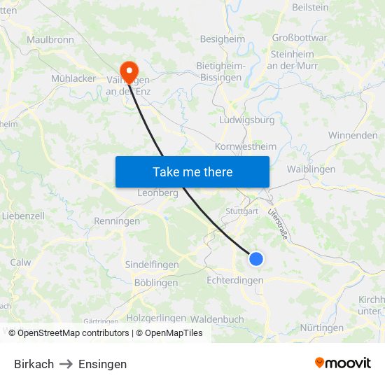 Birkach to Ensingen map