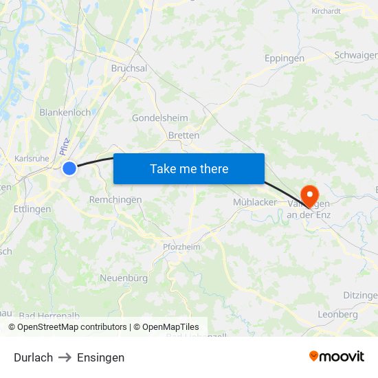 Durlach to Ensingen map