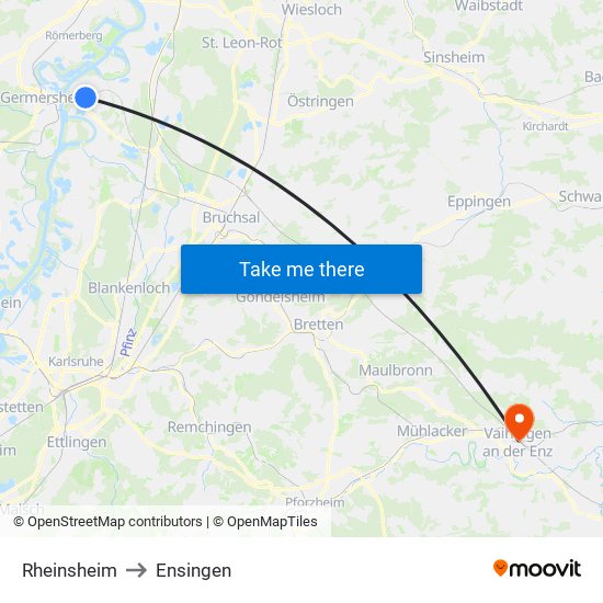 Rheinsheim to Ensingen map