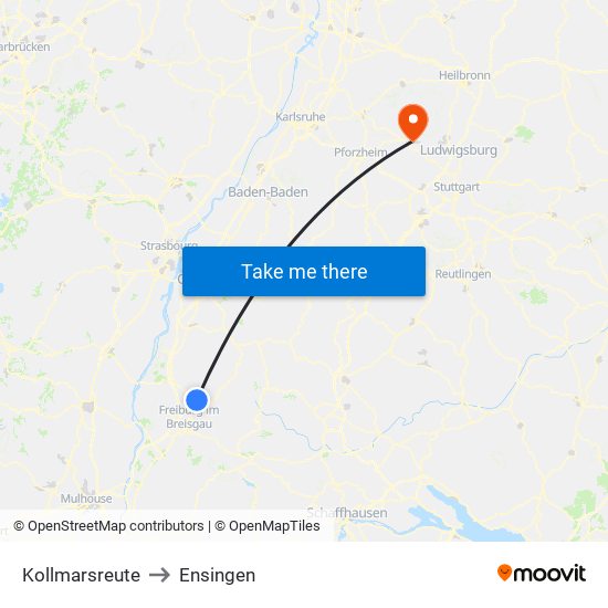 Kollmarsreute to Ensingen map