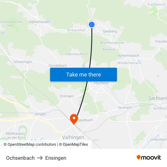 Ochsenbach to Ensingen map