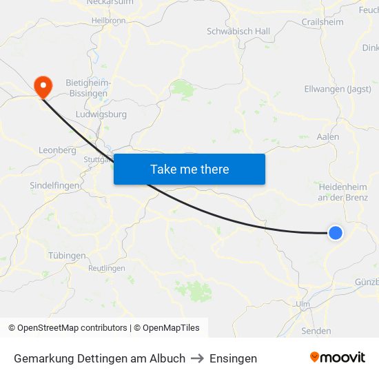 Gemarkung Dettingen am Albuch to Ensingen map