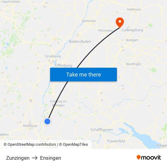 Zunzingen to Ensingen map