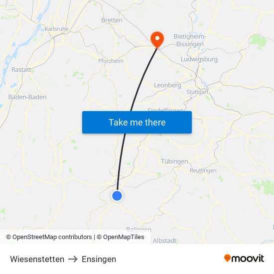 Wiesenstetten to Ensingen map