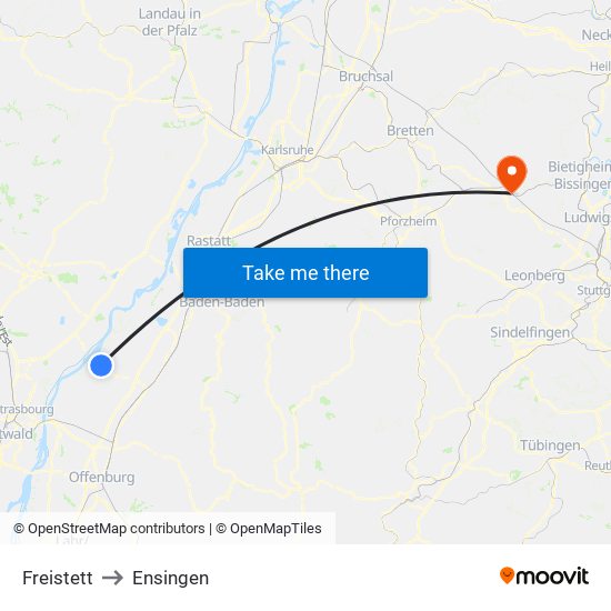 Freistett to Ensingen map