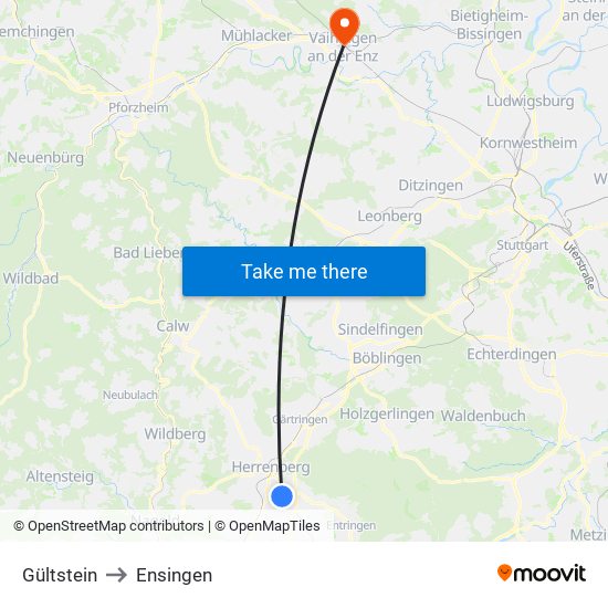 Gültstein to Ensingen map