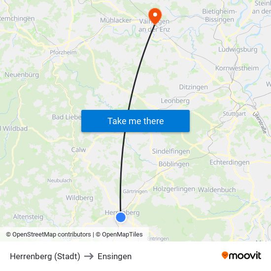 Herrenberg (Stadt) to Ensingen map