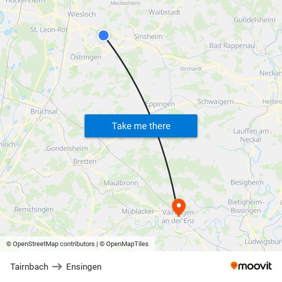 Tairnbach to Ensingen map