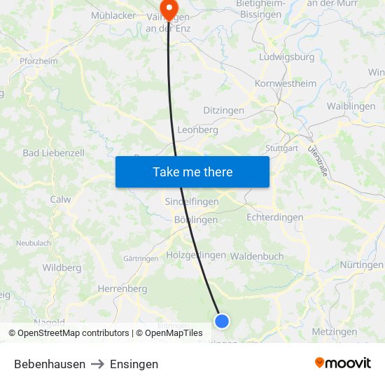 Bebenhausen to Ensingen map