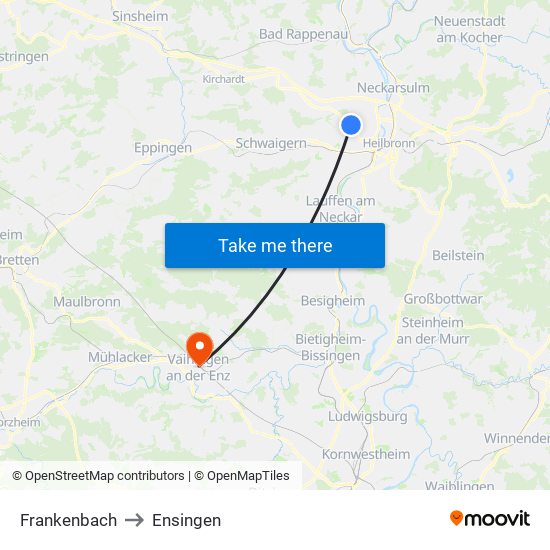 Frankenbach to Ensingen map
