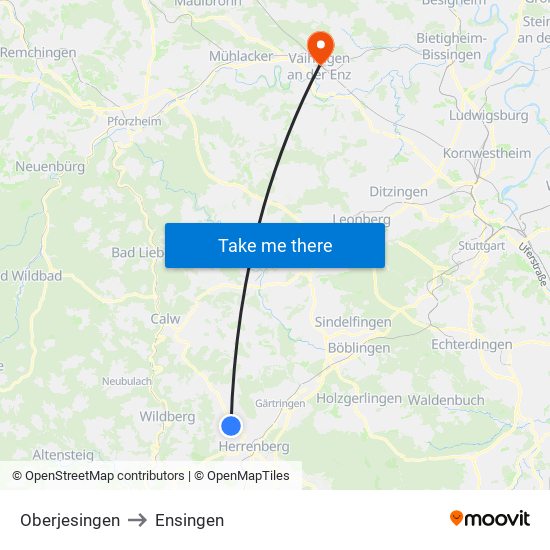 Oberjesingen to Ensingen map