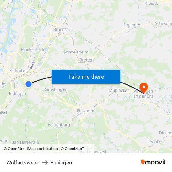 Wolfartsweier to Ensingen map