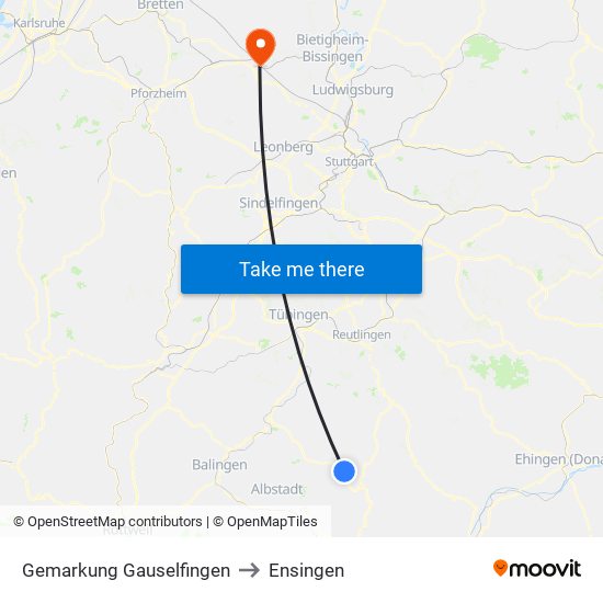 Gemarkung Gauselfingen to Ensingen map