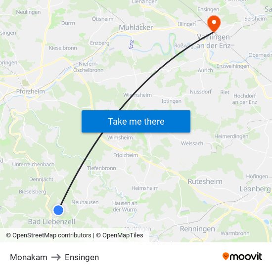 Monakam to Ensingen map