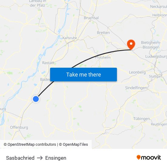 Sasbachried to Ensingen map