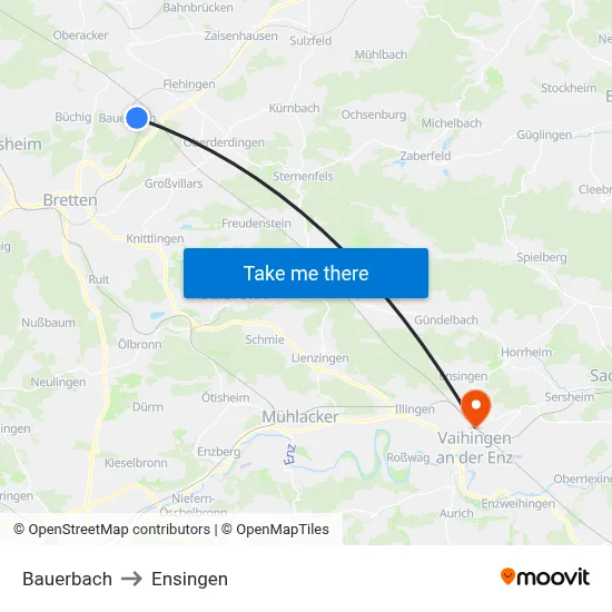 Bauerbach to Ensingen map
