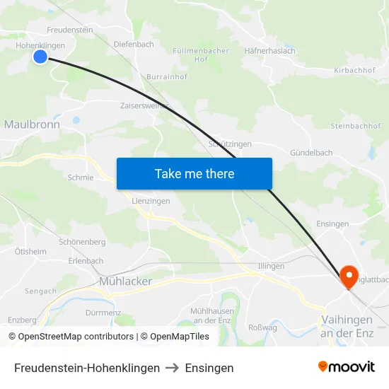 Freudenstein-Hohenklingen to Ensingen map