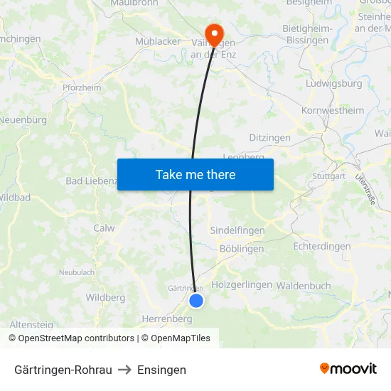 Gärtringen-Rohrau to Ensingen map