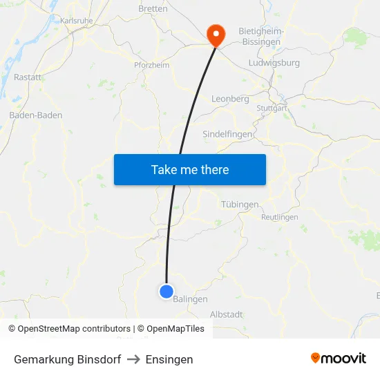 Gemarkung Binsdorf to Ensingen map
