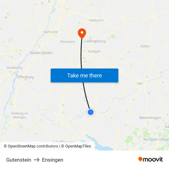 Gutenstein to Ensingen map