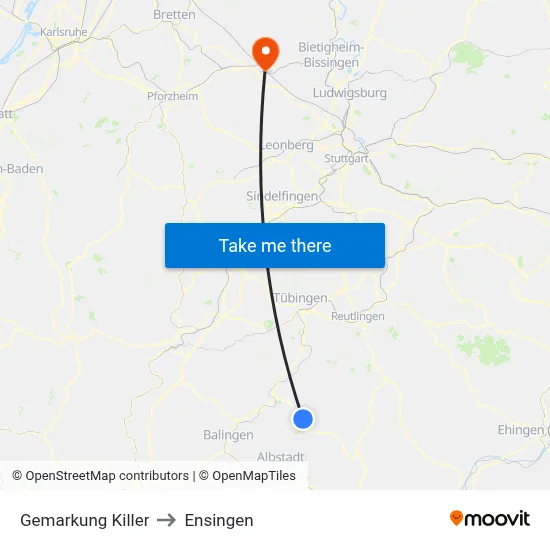 Gemarkung Killer to Ensingen map