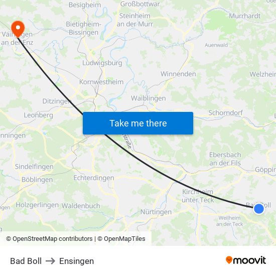 Bad Boll to Ensingen map