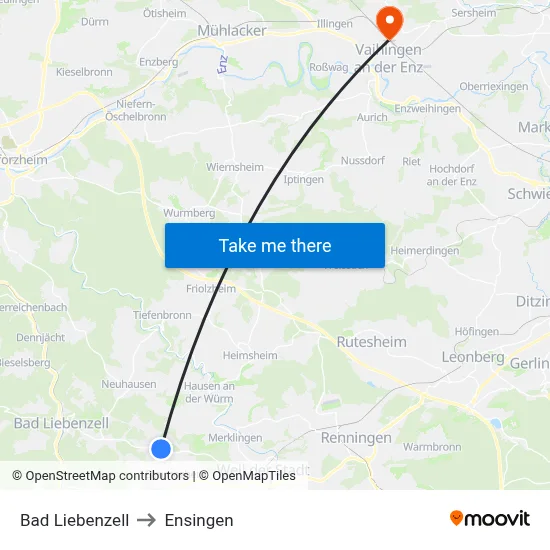 Bad Liebenzell to Ensingen map