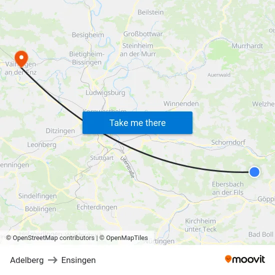 Adelberg to Ensingen map