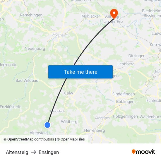 Altensteig to Ensingen map