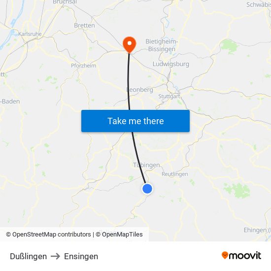 Dußlingen to Ensingen map