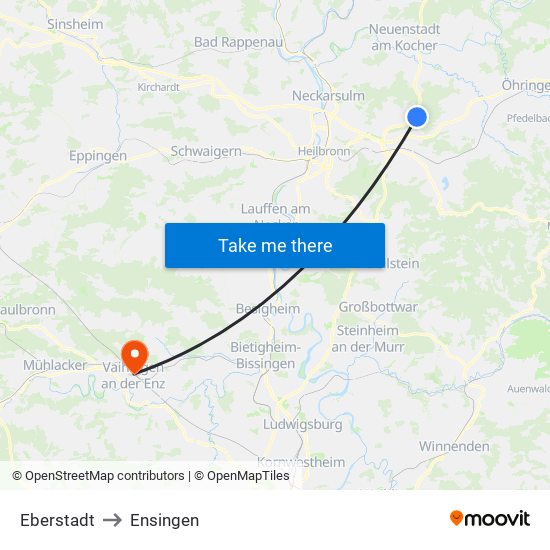 Eberstadt to Ensingen map