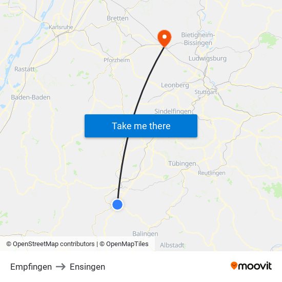 Empfingen to Ensingen map