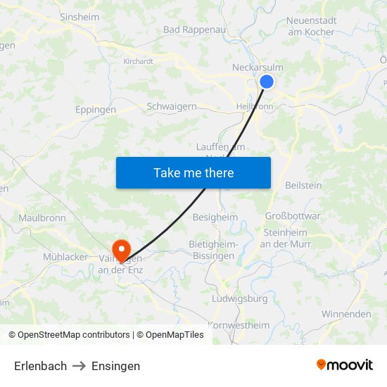 Erlenbach to Ensingen map