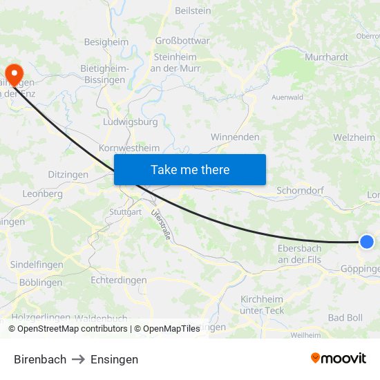 Birenbach to Ensingen map