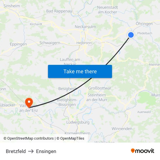 Bretzfeld to Ensingen map