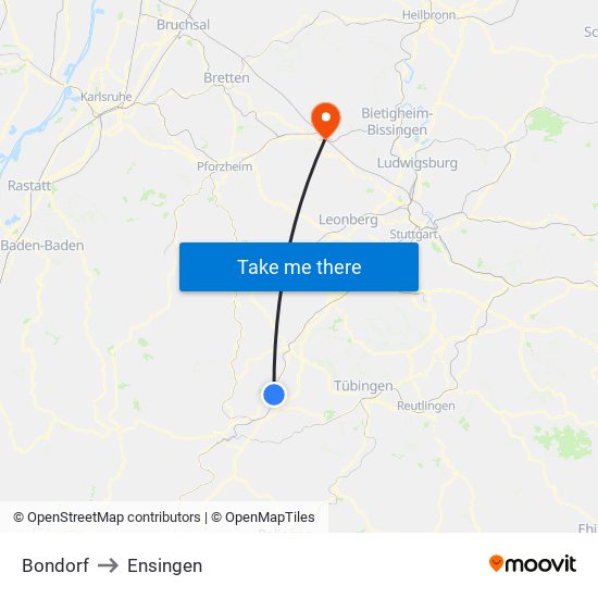 Bondorf to Ensingen map